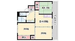 ビレッジハウス柏原1 3DKの間取図画像