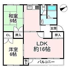 名谷1団地5号棟 2LDKの間取図画像