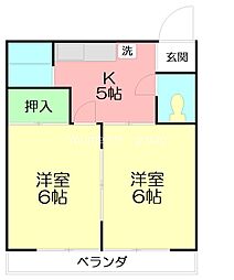 清水ハイツ 2Kの間取図画像