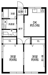 生川荘 2DKの間取図画像