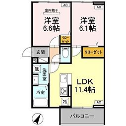 フラクタス湘南茅ヶ崎 2LDKの間取図画像