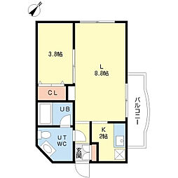グランメール弘道舘第2 1Kの間取図画像