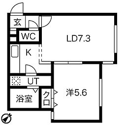 カナサンヒルズ 1LDKの間取図画像