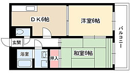 シャトー若葉 2DKの間取図画像