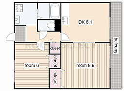 クレール打出 2DKの間取図画像