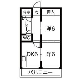 コーポあさひや 2DKの間取図画像