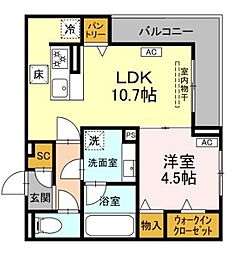 カリーノ姫宮 1LDKの間取図画像