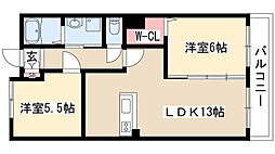 近藤ハイツ 2LDKの間取図画像