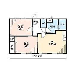 グランディアム香坂 2DKの間取図画像