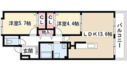 サンパークタウン猪子石 2LDKの間取図画像