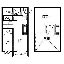 Creo八田壱番館 1LDKの間取図画像