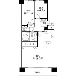 ライオンズマンション杁中ガーデンC棟 2LDKの間取図画像