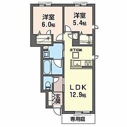 ウイステリアB棟 2LDKの間取図画像
