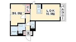 エスポワール木梨 1LDKの間取図画像