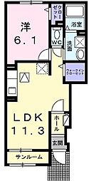 ベルオーブR 1LDKの間取図画像
