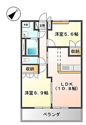 ハイツ石楠花 2LDKの間取図画像