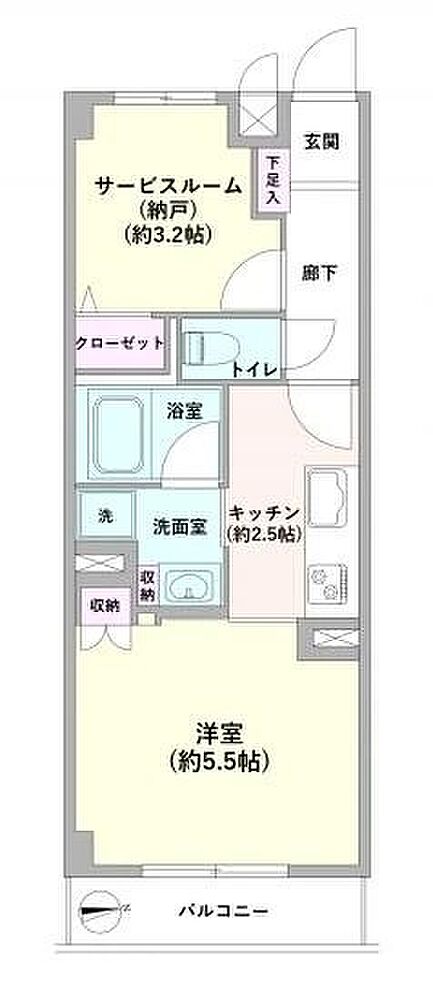 1LDK(専有面積33.98平米、バルコニー3.60平米)