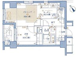 パロス新富町 1DKの間取図画像