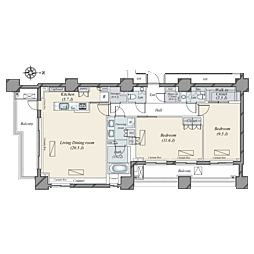 広尾ガーデンフォレストA棟 2SLDKの間取図画像