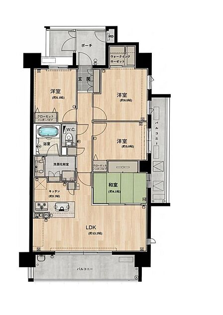 4LDK、価格4,980万円、専有面積82.37m2、バルコニー面積20.27m2