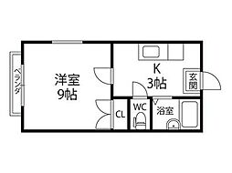 パレスウエキR 1Kの間取図画像