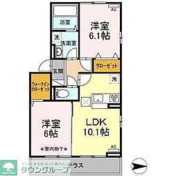 グランディール富沢1 2LDKの間取図画像