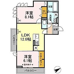 ディアコート八乙女 2LDKの間取図画像