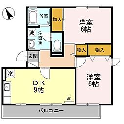 ハイカムール八乙女ST-1 2DKの間取図画像