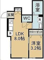 ベルハウス旭ヶ丘 1LDKの間取図画像