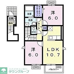 ジェントリーB棟 2LDKの間取図画像