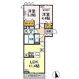 ユーコーコーポ2 2LDKの間取図画像