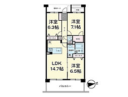 ロイヤルコート河原町光ウィング 3LDKの間取図画像