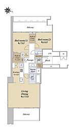 ワールドシティタワーズブリーズタワーB1棟 2LDKの間取図画像