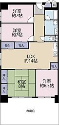 桂川ハイツ4号館 4LDKの間取図画像