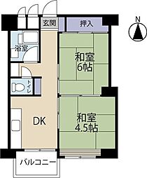 東寺ハイム 2DKの間取図画像