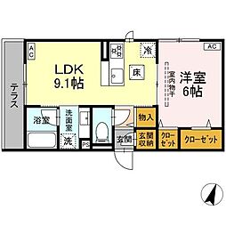 海老名市東柏ケ谷1丁目アパート 1LDKの間取図画像