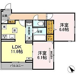 D Paina 鴨居II 2LDKの間取図画像