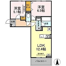 クレール林V 2LDKの間取図画像