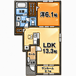 福知山市字長田アパート 1LDKの間取図画像