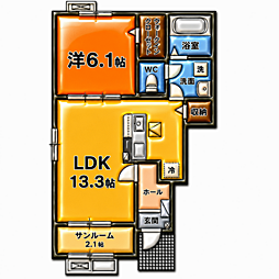 クレール丹波II 1LDKの間取図画像