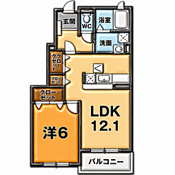 ナチュレAGAKE 1LDKの間取図画像