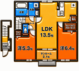 パイオニア 伏 2LDKの間取図画像