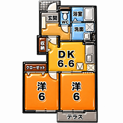 ハイファインフジ 2DKの間取図画像