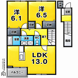 アーバン縄手B 2LDKの間取図画像