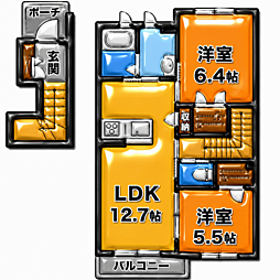 シャーメゾン大新屋A 2LDKの間取図画像