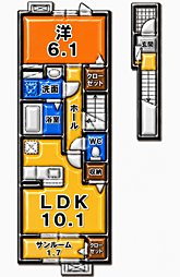 フェルメール 1LDKの間取図画像