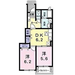 クレインガーデンC 2DKの間取図画像