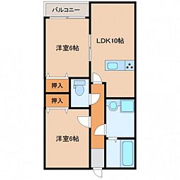 フェニックスD棟 2LDKの間取図画像