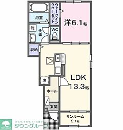 パークアクシス藤岡・D 1LDKの間取図画像