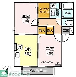 ニューポワールA 2DKの間取図画像